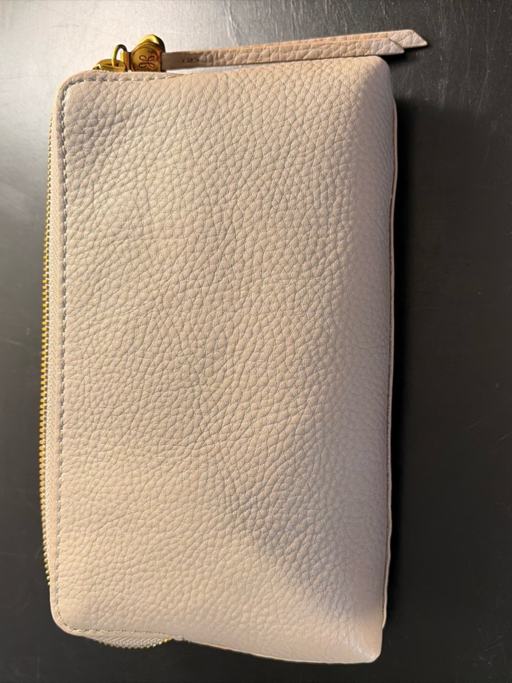 HOBO Pebbled Leather Crossbody Wallet in Light Beige with Gold Hardware